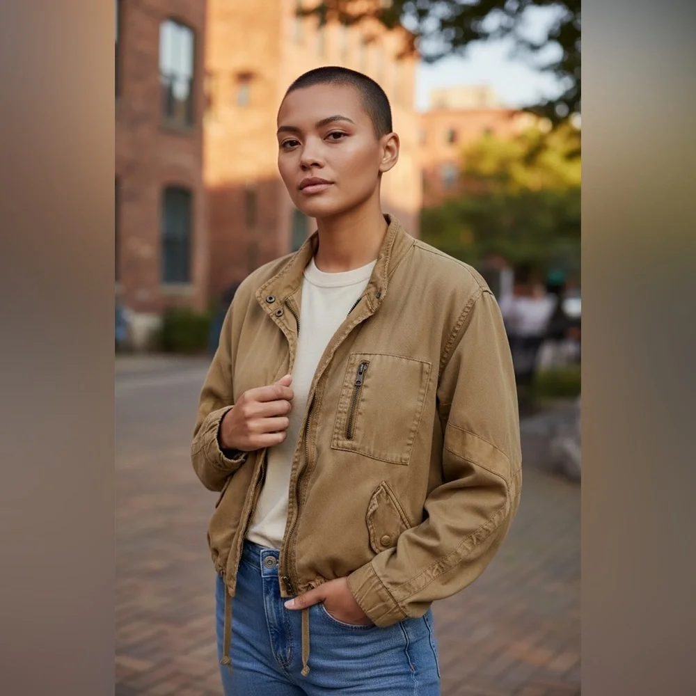 Young Fabulous & Broke YFB Clara Boho Olive Tencel utility retro jacket size SM